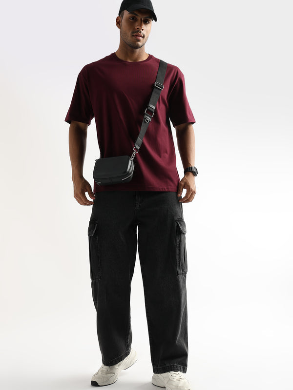 Cordovan Maroon Solid Oversized T-Shirt