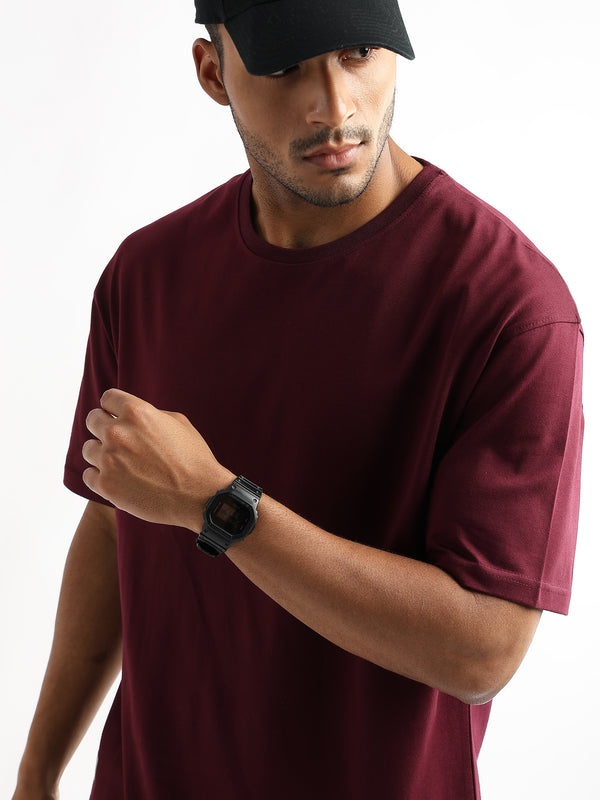 Cordovan Maroon Solid Oversized T-Shirt