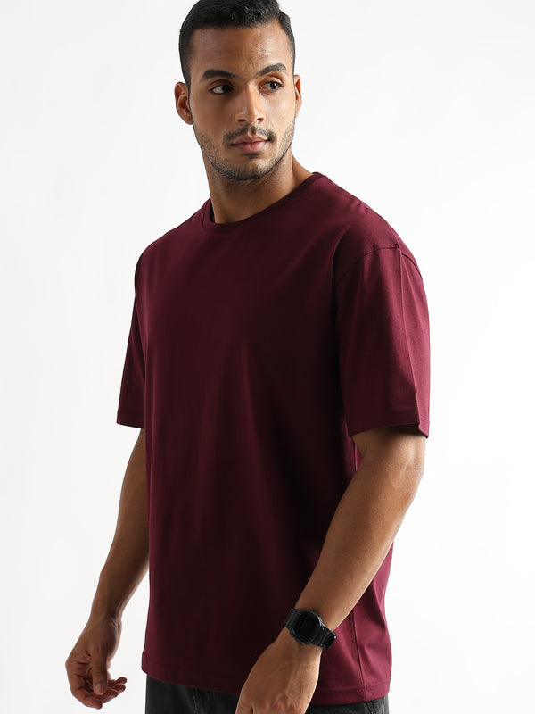 Cordovan Maroon Solid Oversized T-Shirt