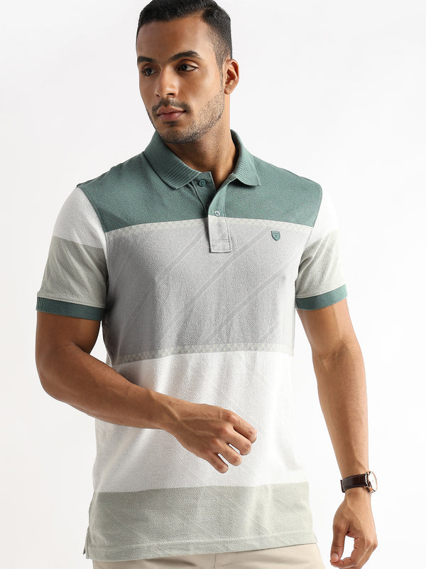 Classic Jacquard Structure Green and Grey Stripes