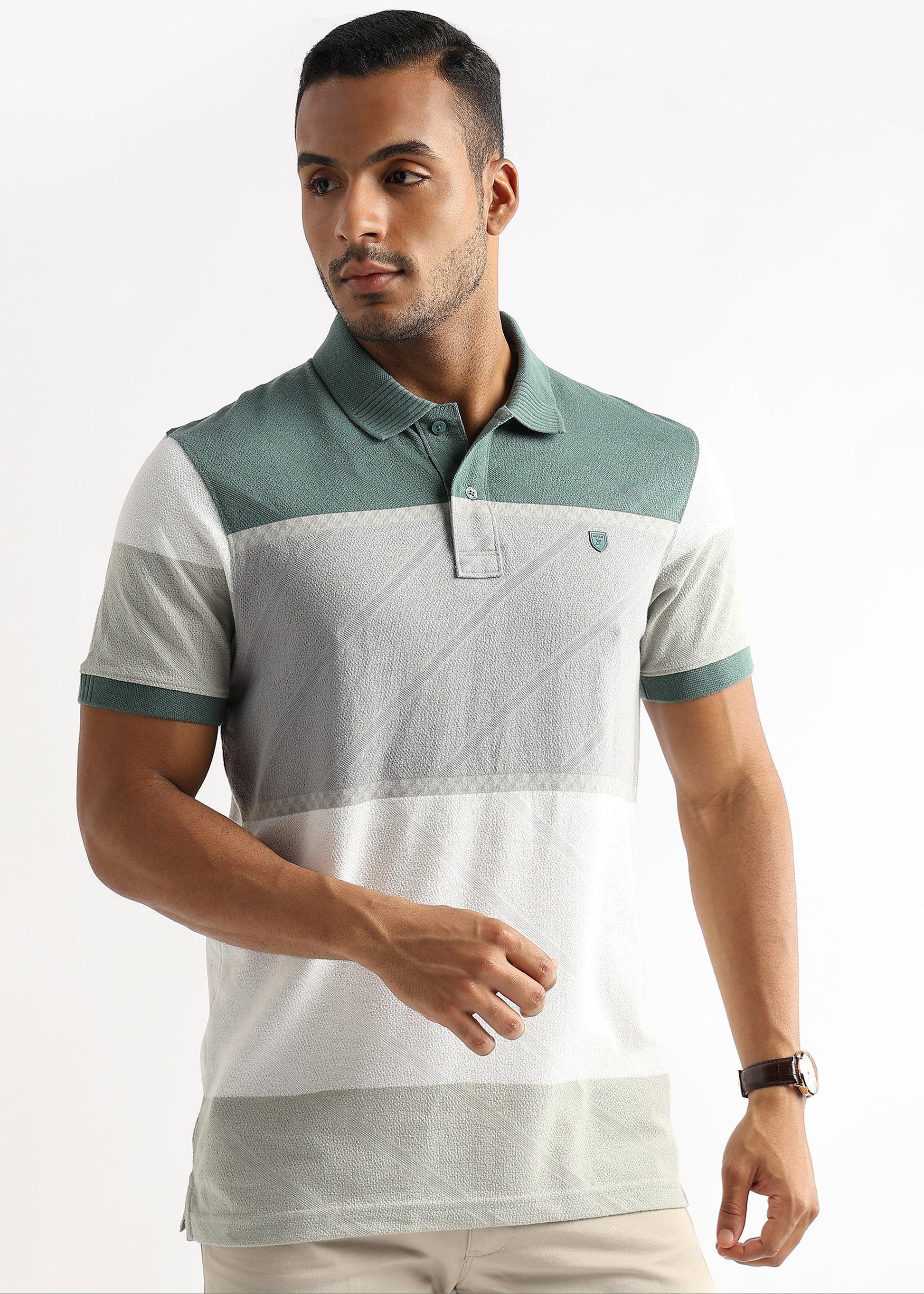 Classic Jacquard Structure Green and Grey Stripes