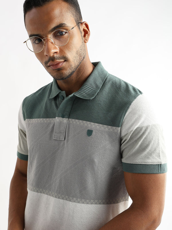 Classic Jacquard Structure Green and Grey Stripes