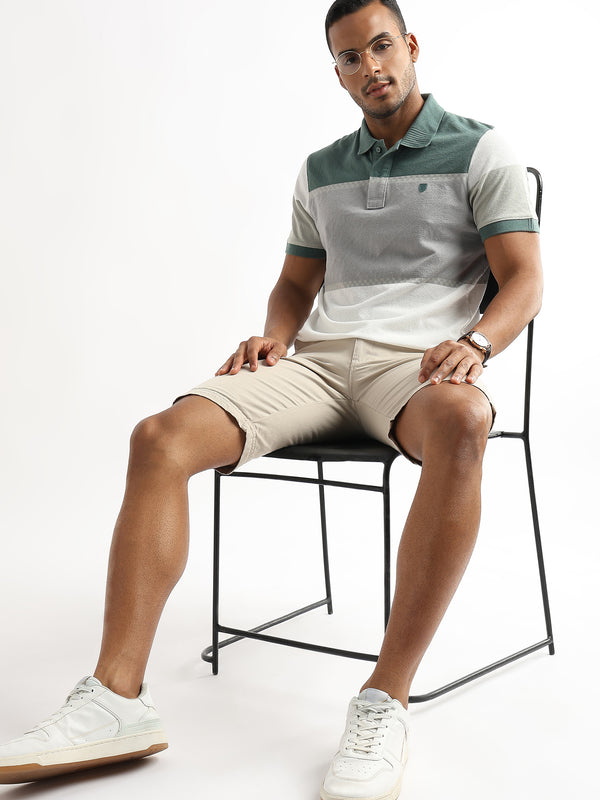 Classic Jacquard Structure Green and Grey Stripes