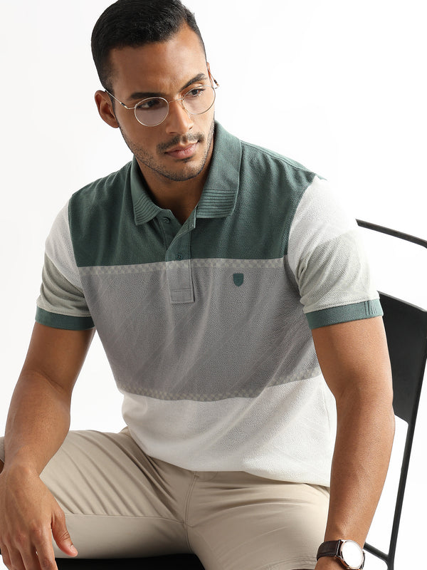 Classic Jacquard Structure Green and Grey Stripes