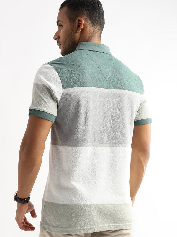 Classic Jacquard Structure Green and Grey Stripes