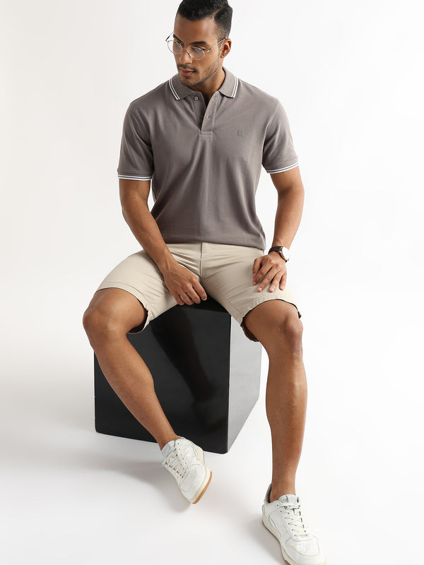 Steeple Gray Solid Polo T-Shirt