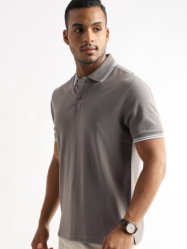 Steeple Gray Solid Polo T-Shirt