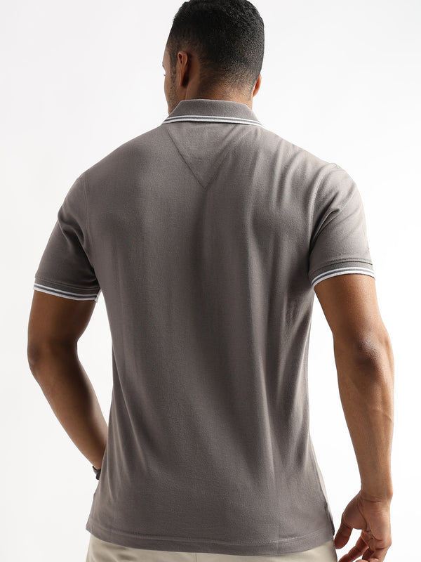 Steeple Gray Solid Polo T-Shirt