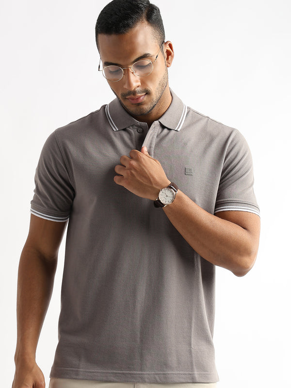 Steeple Gray Solid Polo T-Shirt