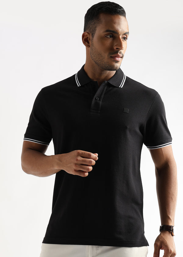 Moonless Black Solid Polo T-Shirt