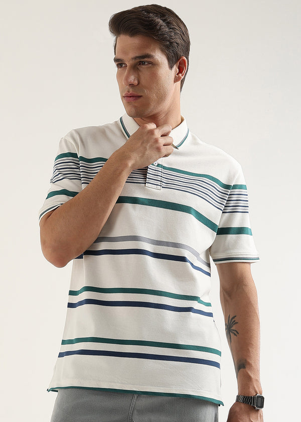 Ocean White Striped Polo T-Shirt