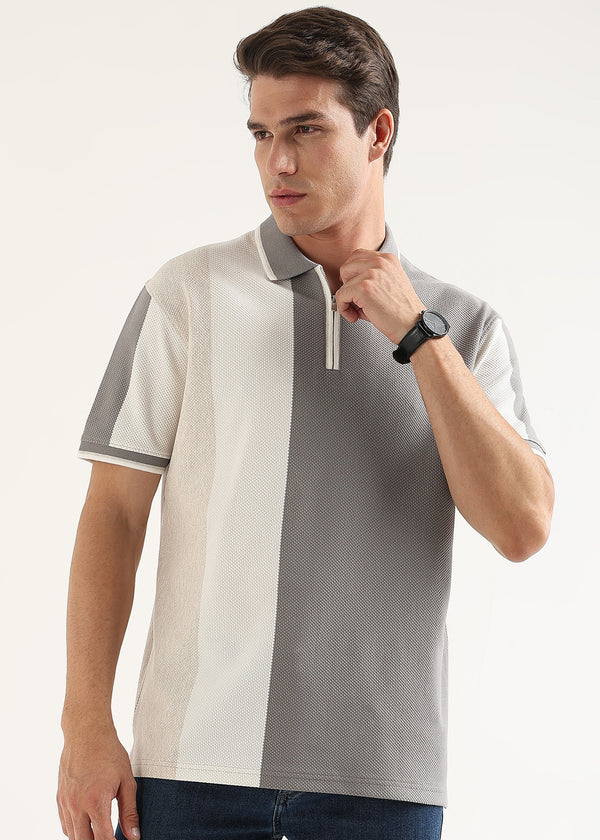 Ash Grey Half-Zip Structured Polo T-Shirt