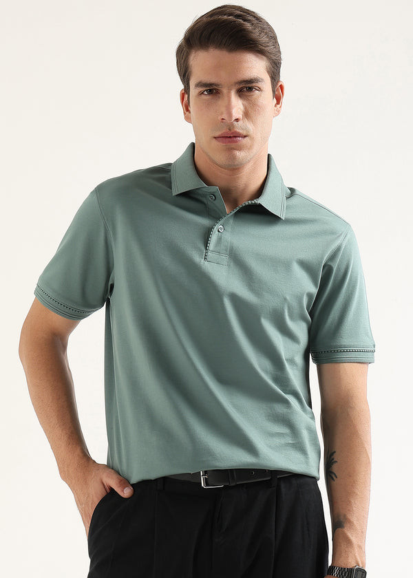 Glacier Sage Mercerised Cotton Polo T-Shirt