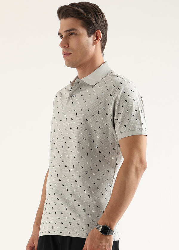 Ash Grey Crest Pattern Polo T-Shirt