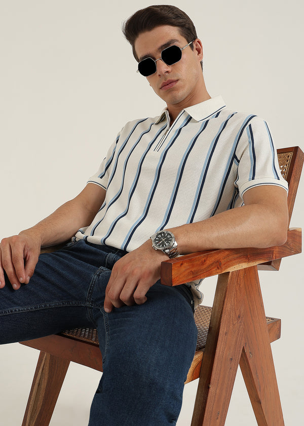 Steel Blue Cortéz Knit Half Zip Polo T-Shirt