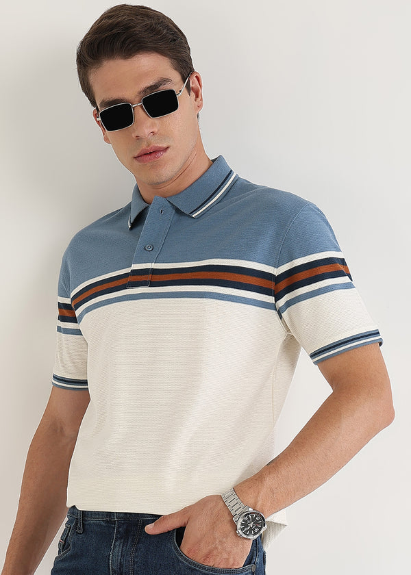 Harbour Blue Harlow Stripe Knit Polo T-Shirt