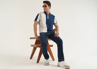 Air Force Blue Half-Zip Structured Polo T-Shirt
