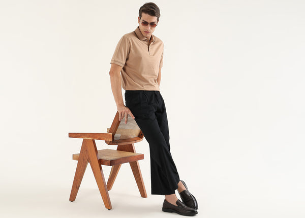 Mocha Cream Mercerised Cotton Polo T-Shirt