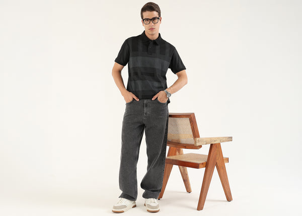 Noir Meridian Geometric Polo T-Shirt