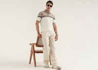 Truffle Beige Harlow Stripe Knit Polo T-Shirt