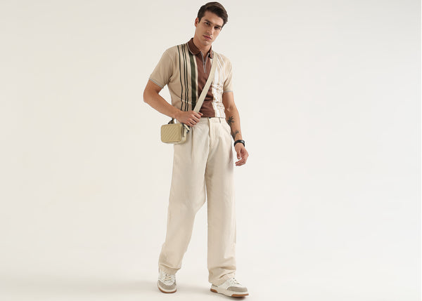 Mocha Olive Lucente Half Zip Polo T-Shirt