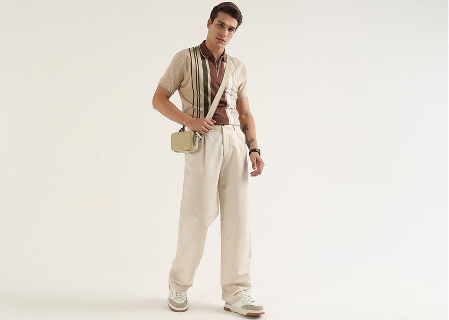 Mocha Olive Lucente Half Zip Polo T-Shirt