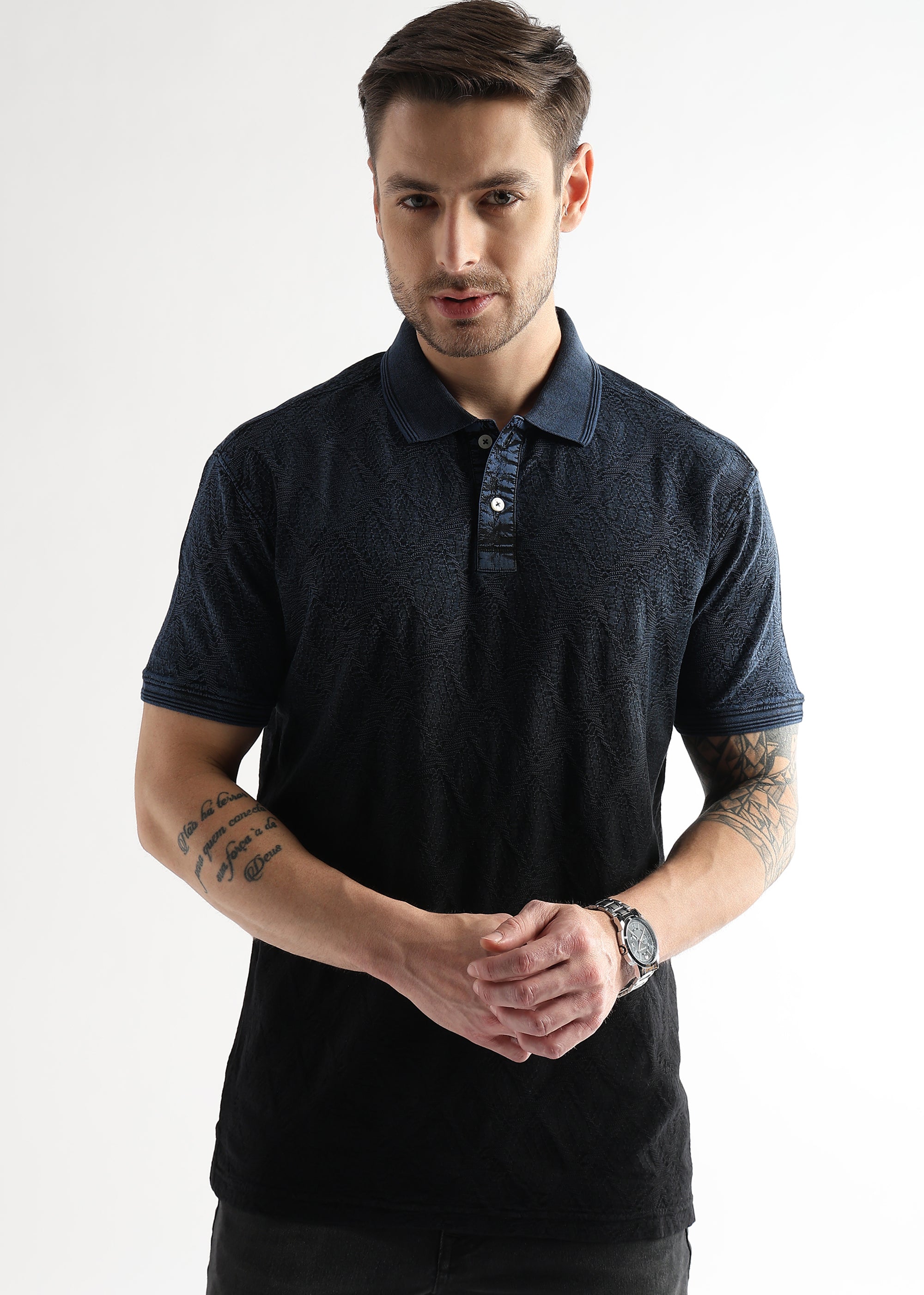 Chaos Black Heavy Textured Polo T-shirt