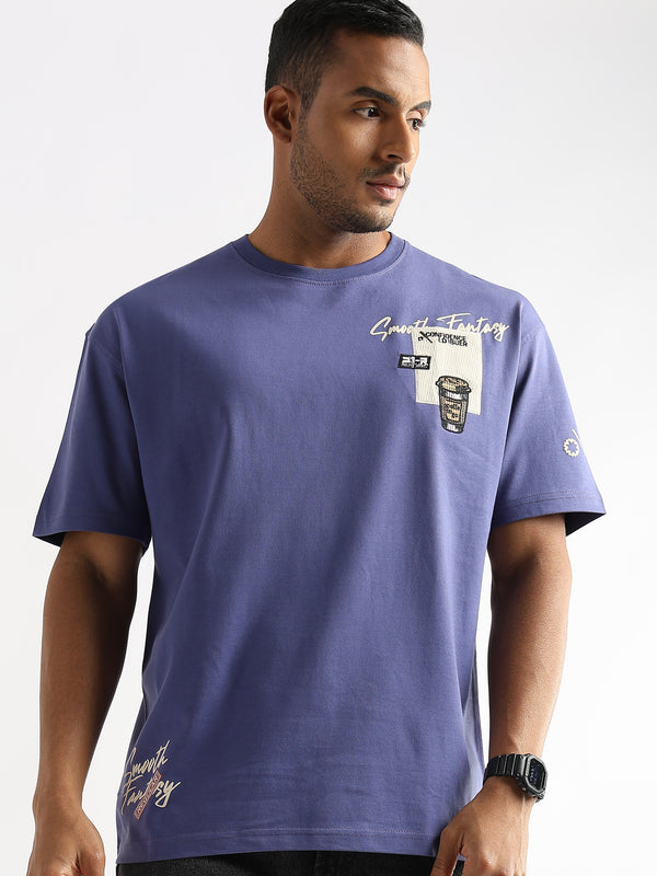 Twilight Purple Coffee Addict Graphic Oversized T shirt