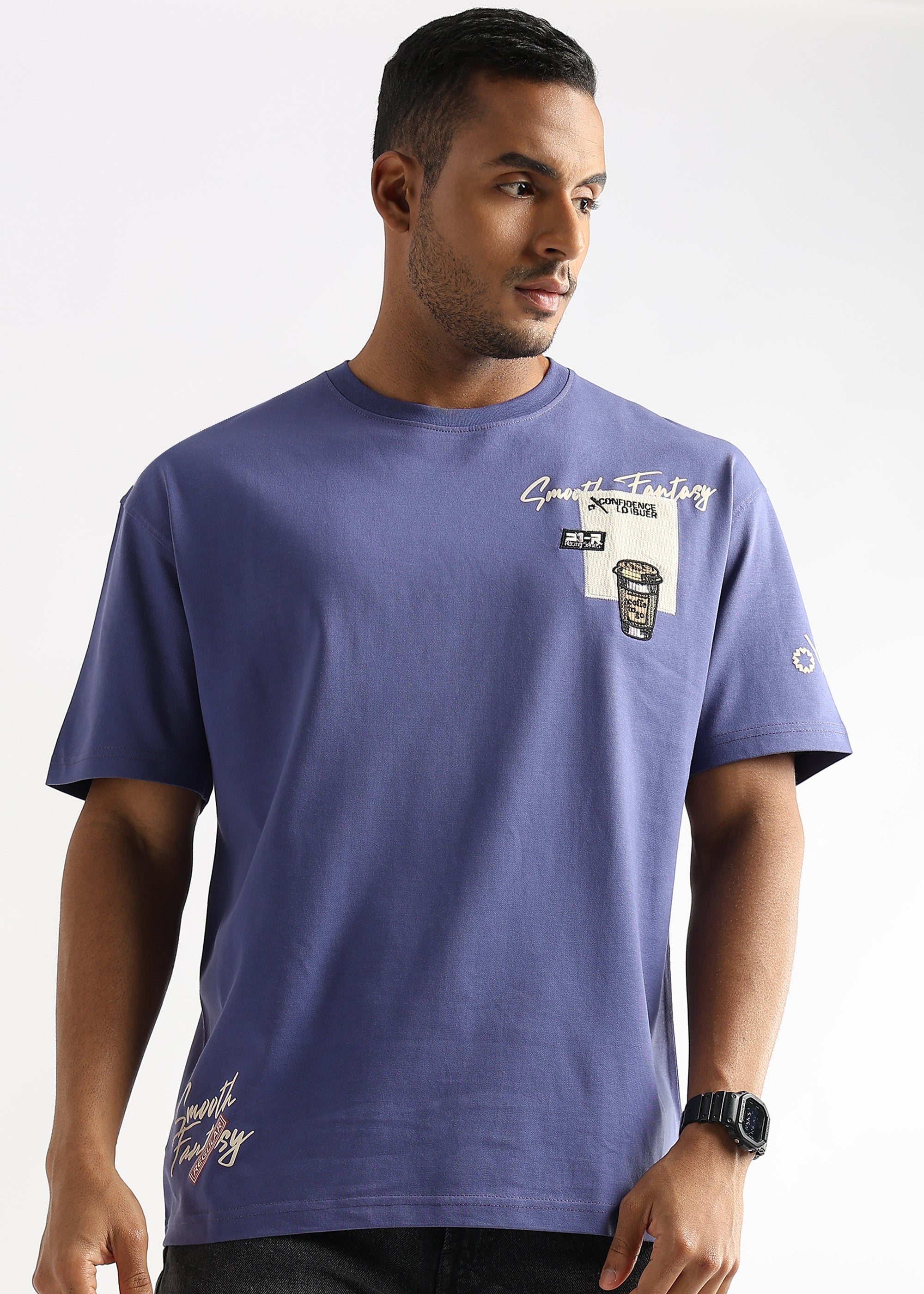 Twilight Purple Coffee Addict Graphic Oversized T shirt