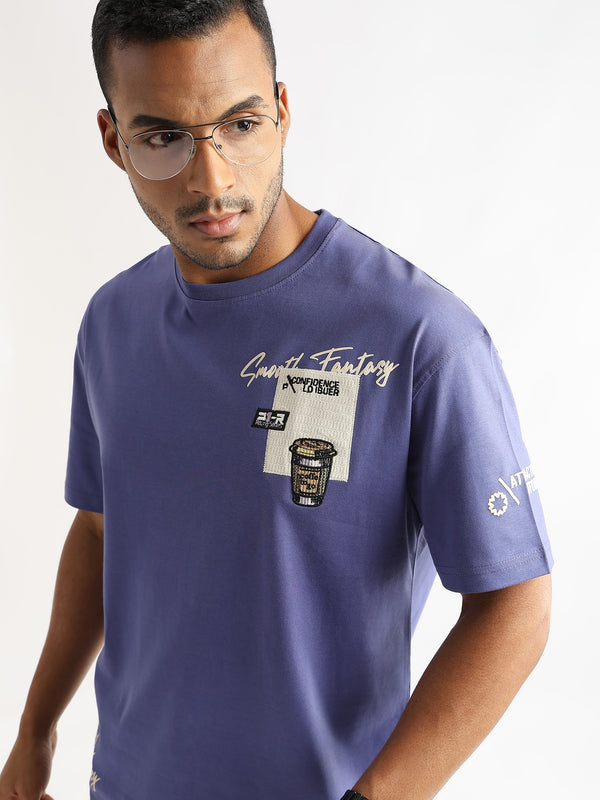 Twilight Purple Coffee Addict Graphic Oversized T shirt