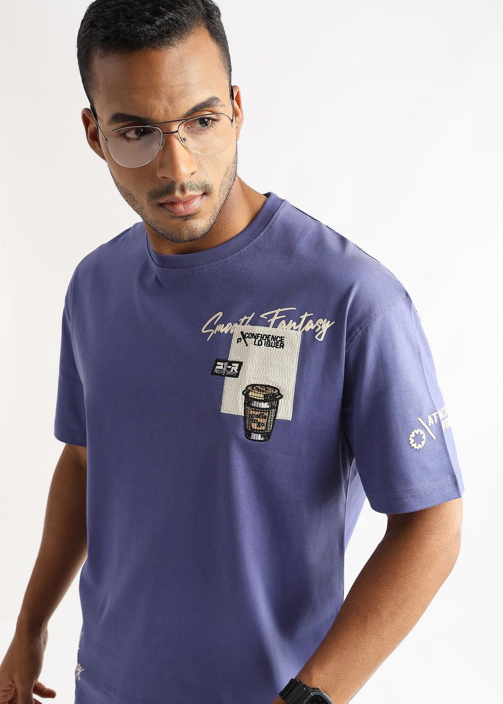Twilight Purple Coffee Addict Graphic Oversized T shirt