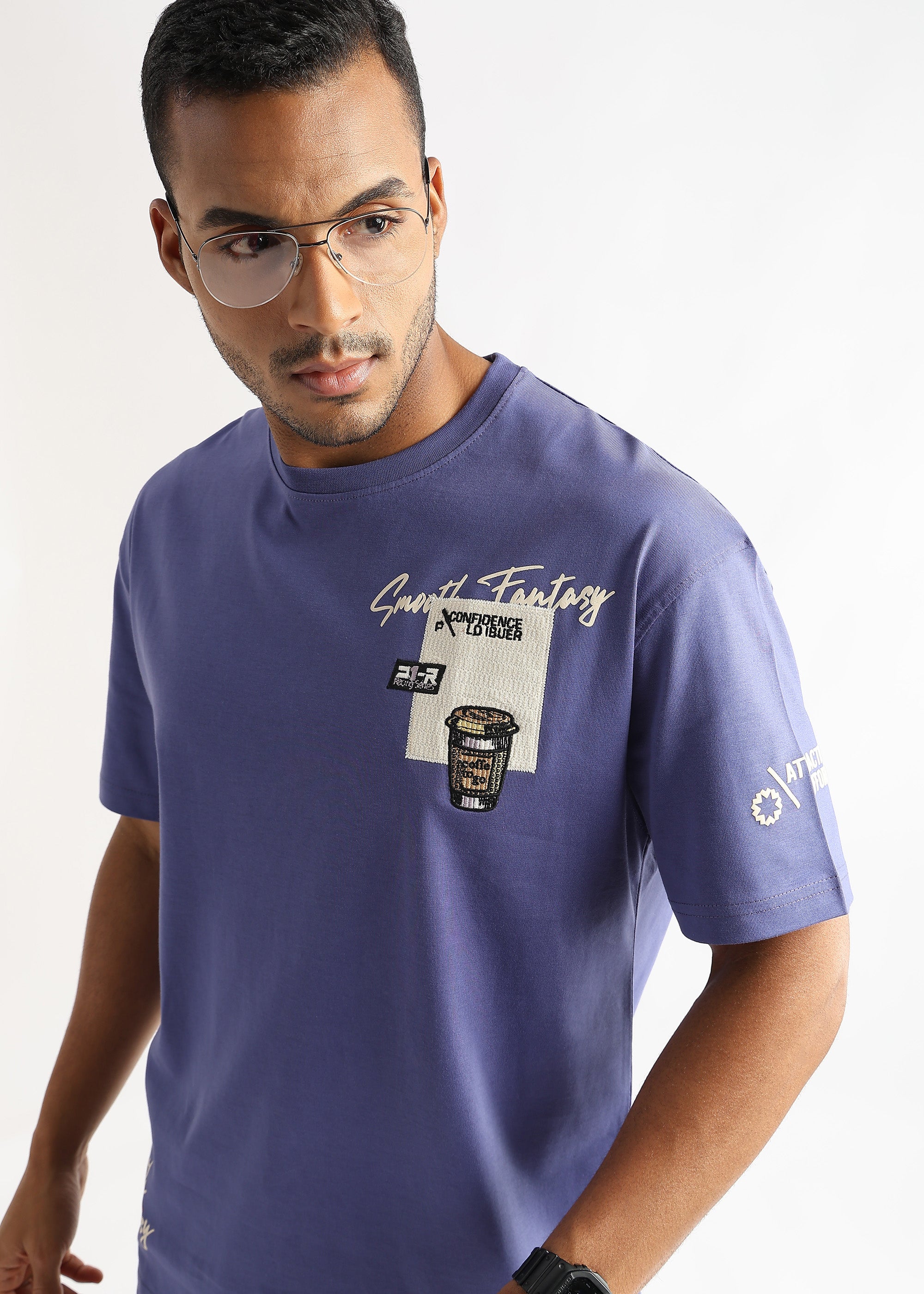 Twilight Purple Coffee Addict Graphic Oversized T shirt