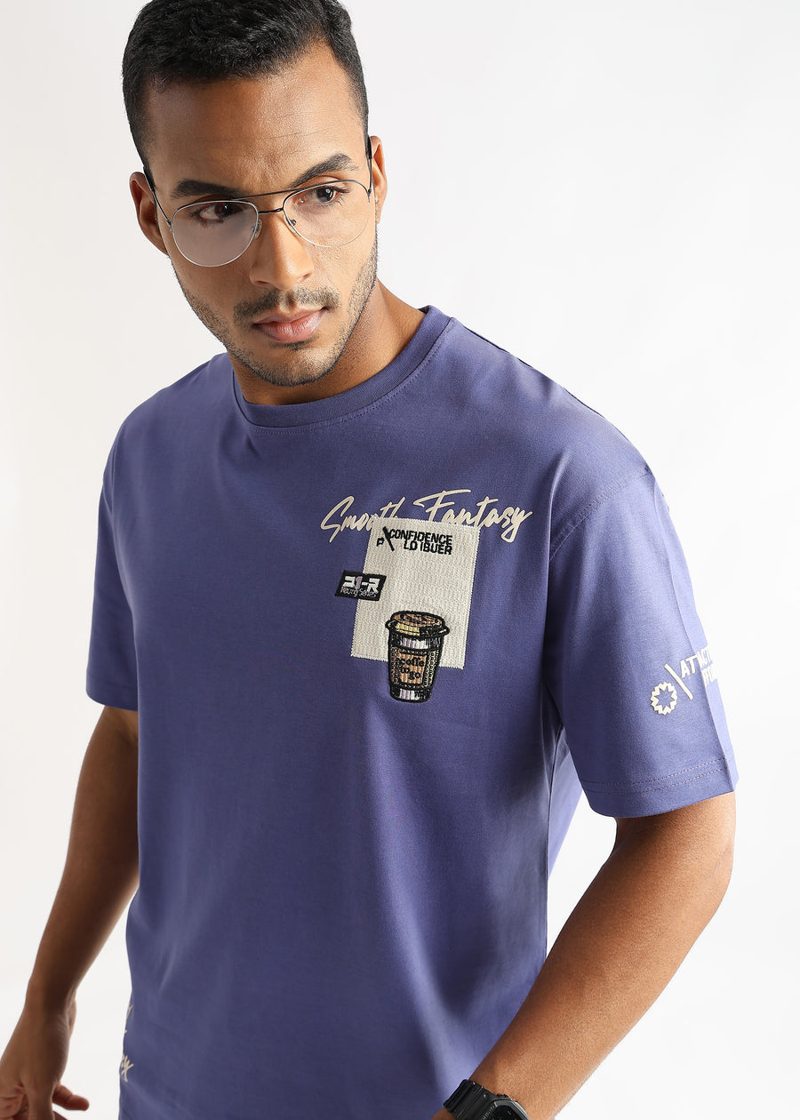Twilight Purple Coffee Addict Graphic Oversized T shirt