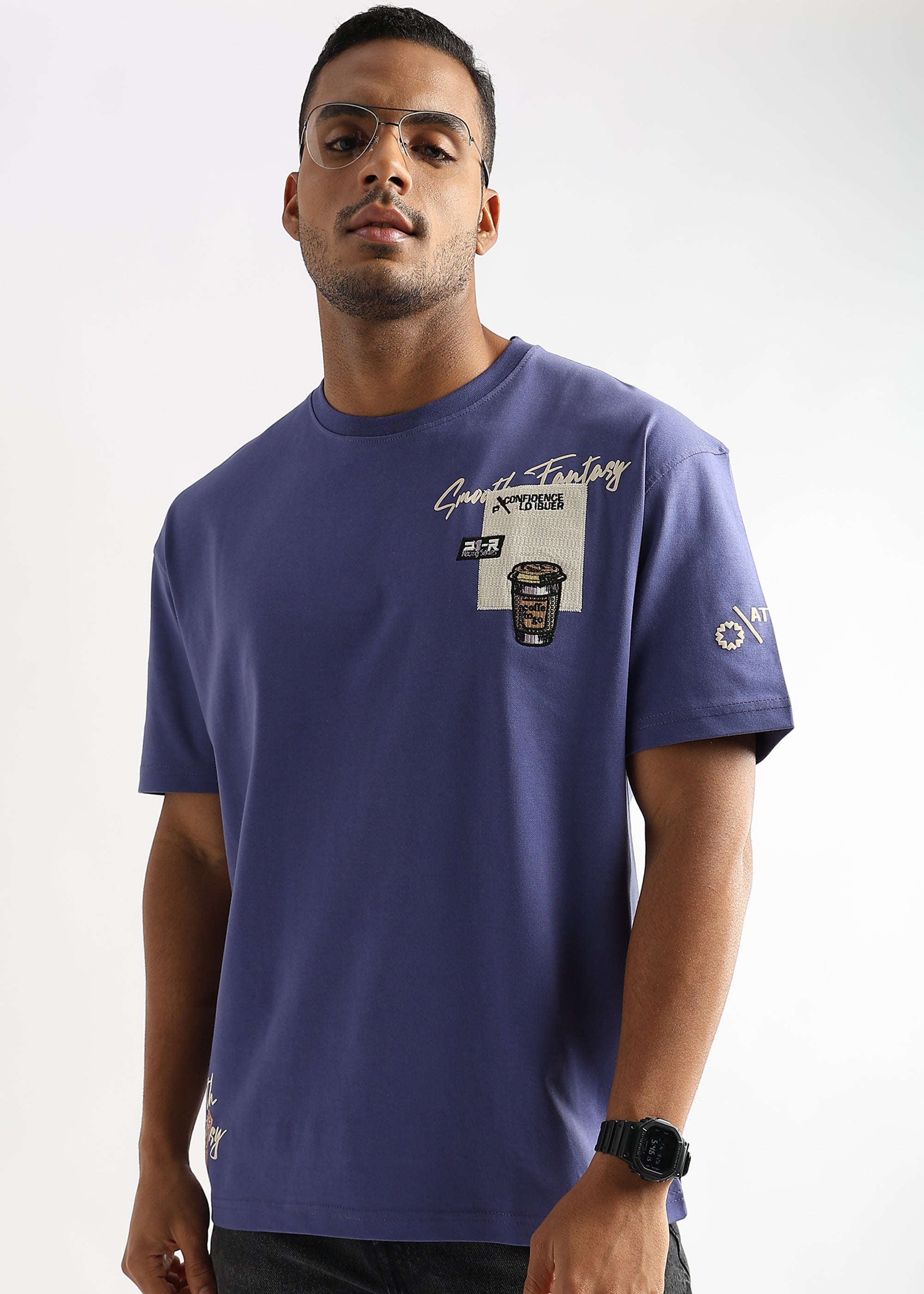 Twilight Purple Coffee Addict Graphic Oversized T shirt
