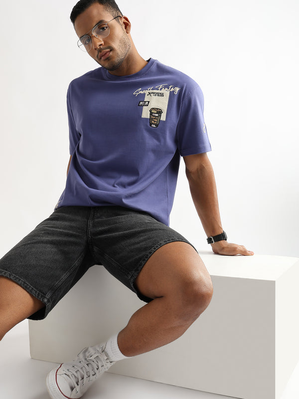 Twilight Purple Coffee Addict Graphic Oversized T shirt