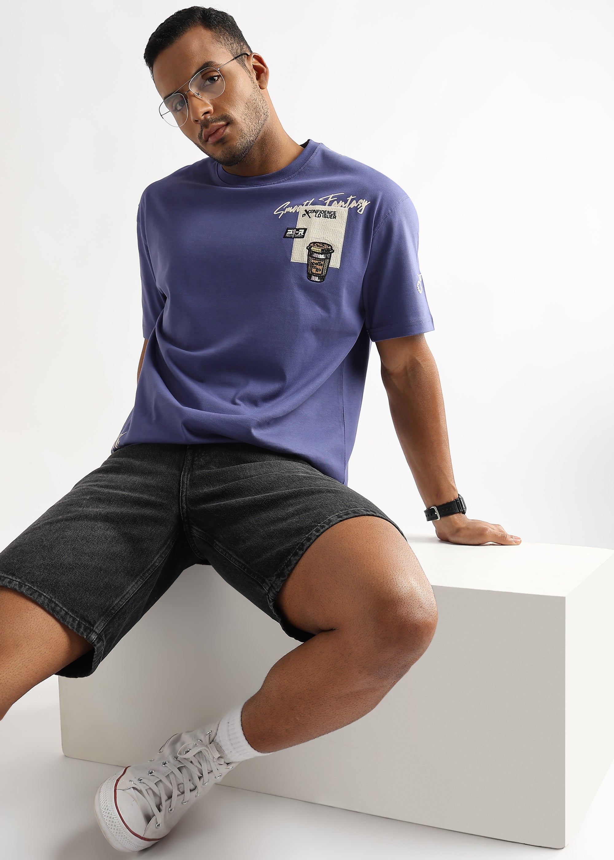 Twilight Purple Coffee Addict Graphic Oversized T shirt