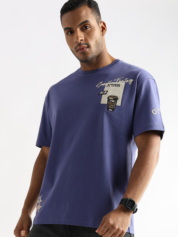 Twilight Purple Coffee Addict Graphic Oversized T shirt