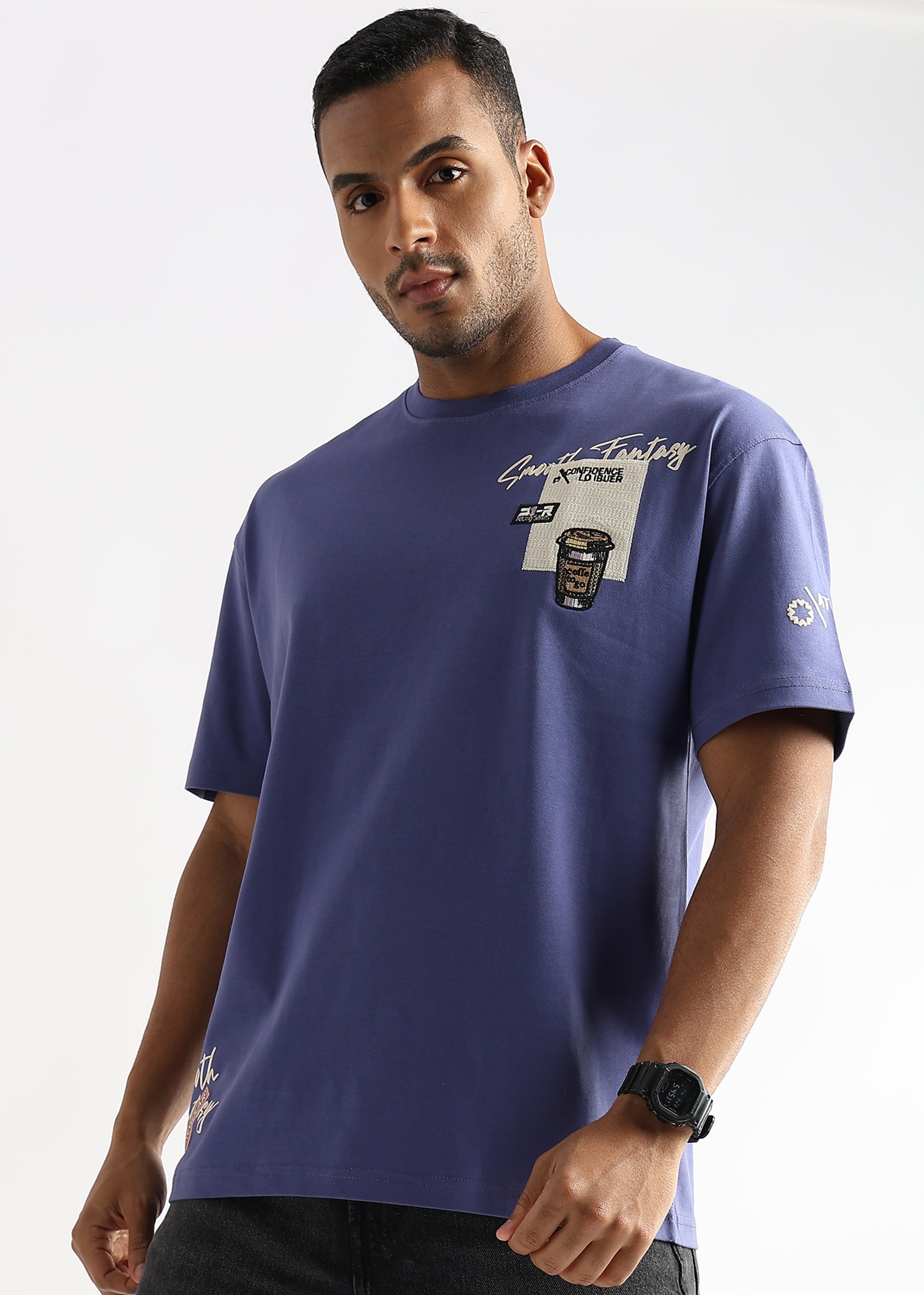 Twilight Purple Coffee Addict Graphic Oversized T shirt