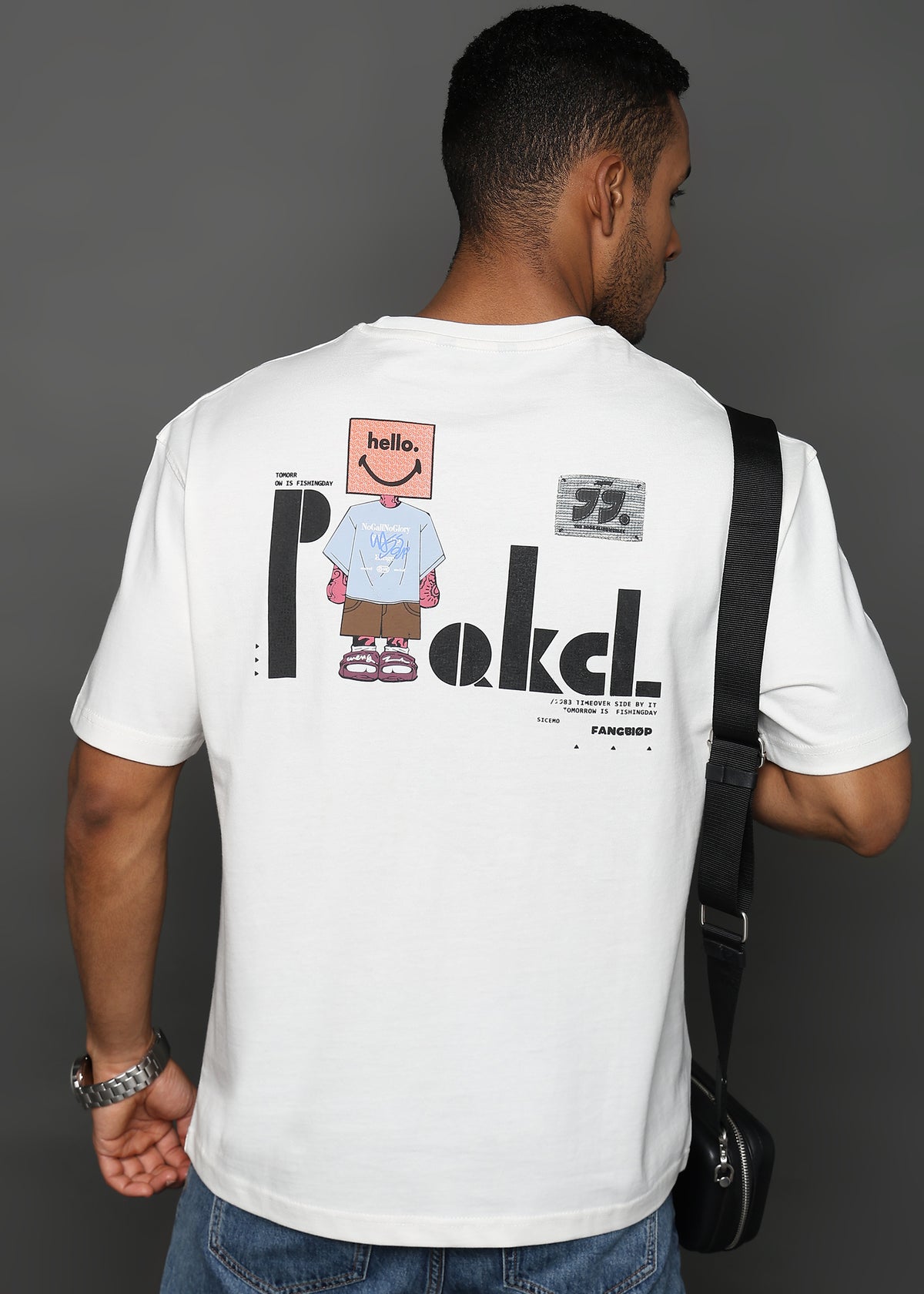 Star White Hello Graphic Oversized