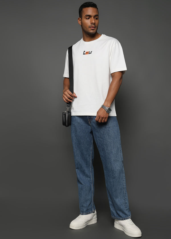 Star White Hello Graphic Oversized