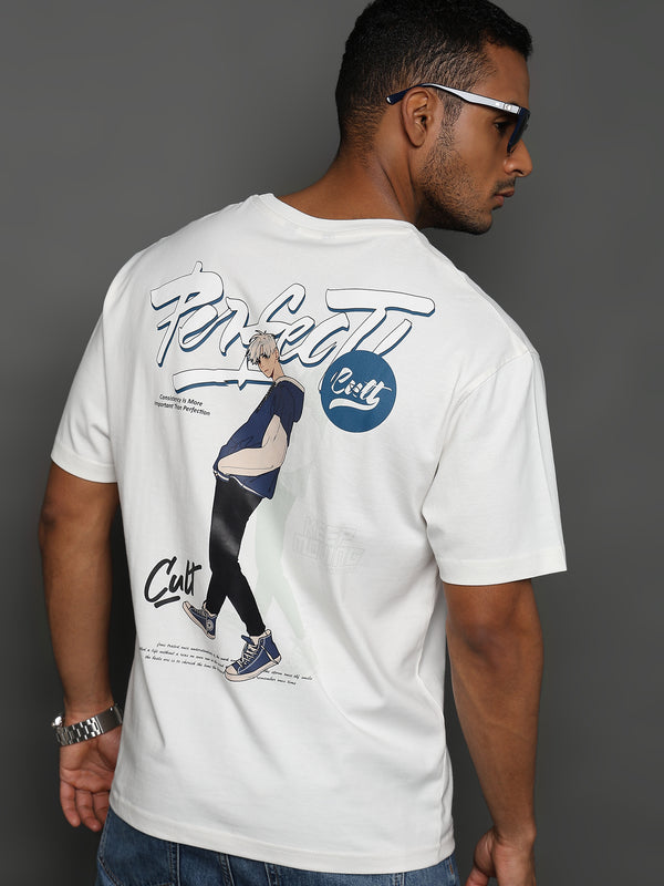 Star White Keep Moving Graphic Oversized Tshirt