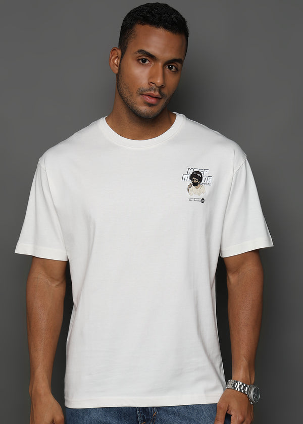Star White Keep Moving Graphic Oversized Tshirt
