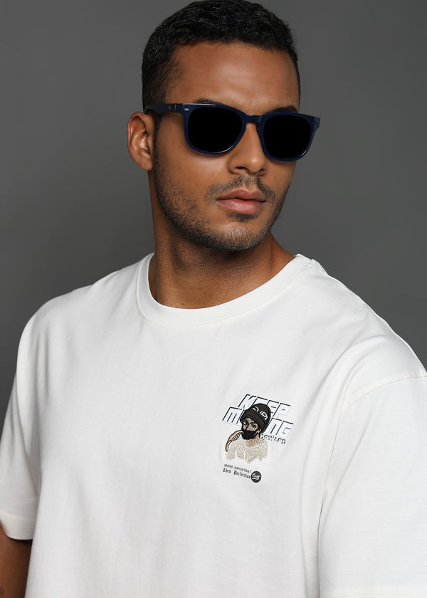 Star White Keep Moving Graphic Oversized Tshirt