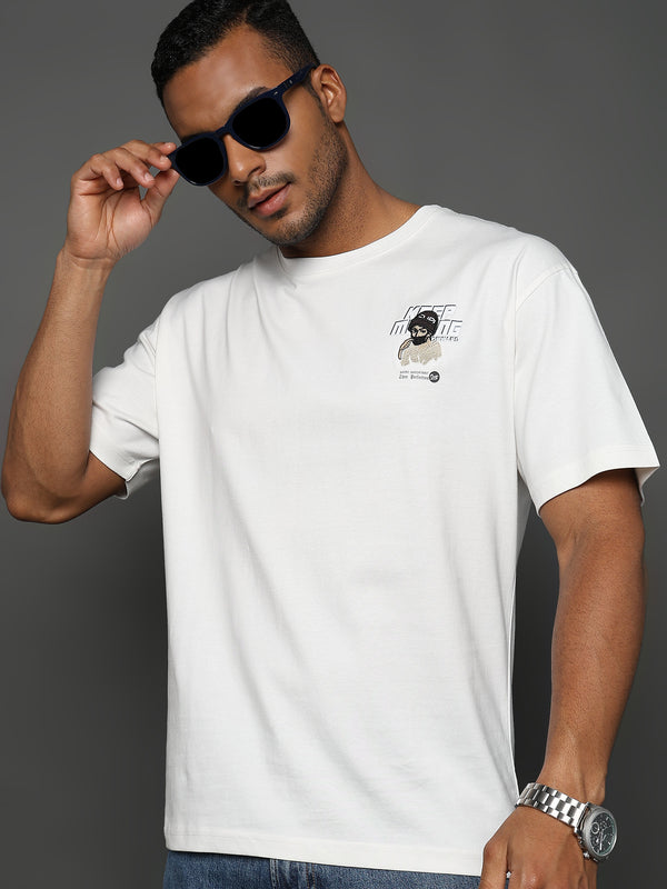 Star White Keep Moving Graphic Oversized Tshirt