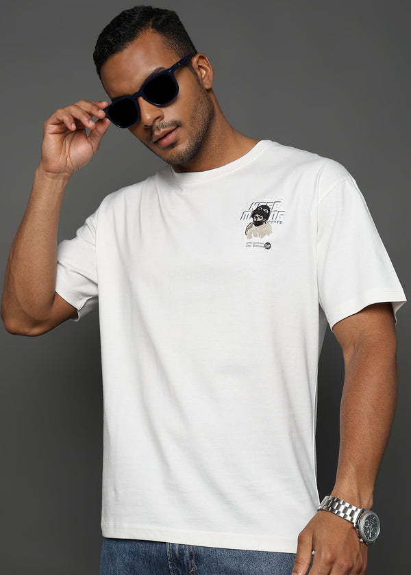 Star White Keep Moving Graphic Oversized Tshirt