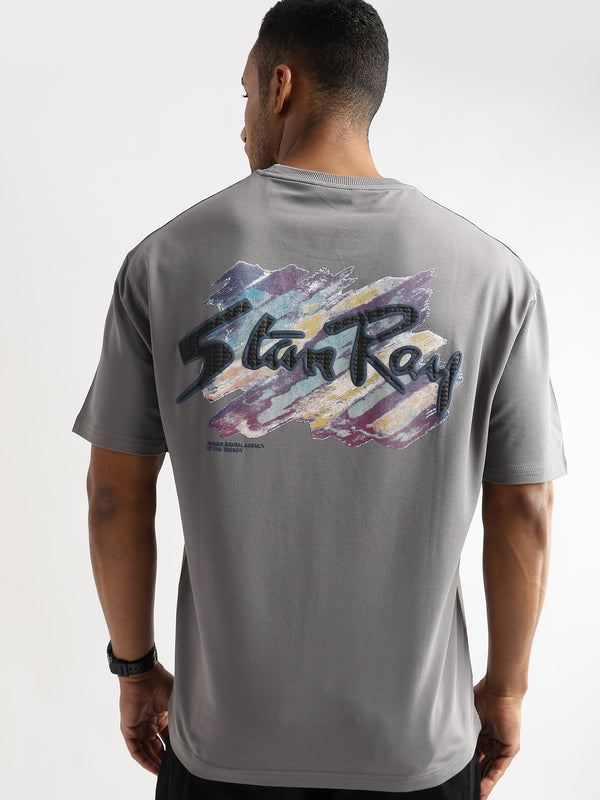 Cloudburst Gray Embroided Graphic Oversized