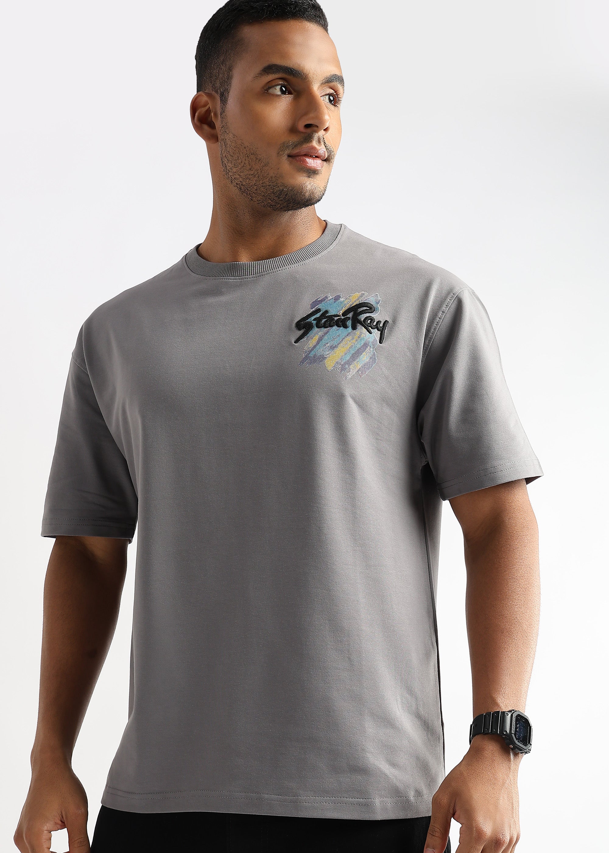 Buy Cloudburst Gray Embroided Graphic Oversized Online at Metzii