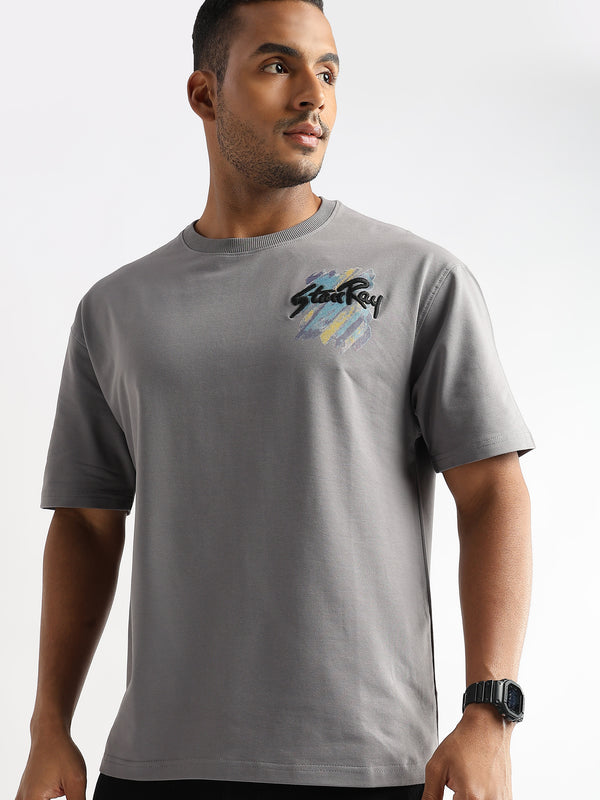 Cloudburst Gray Embroided Graphic Oversized