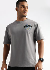 Cloudburst Gray Embroided Graphic Oversized