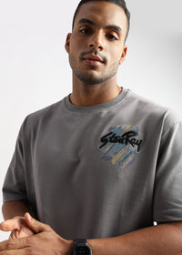 Cloudburst Gray Embroided Graphic Oversized